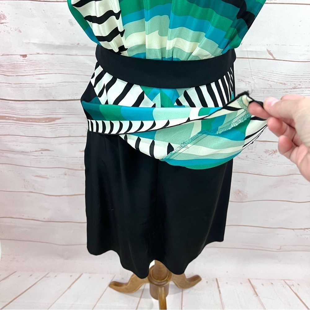 Anna Sui Silk Teal Serape Striped Dolman Sleeve Geometric Peplum Dress - Picture 8 of 11
